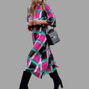 Vibrant Midi Dress with Herringbone Design and Waist Belt