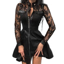 Chic PU Dress with Long Lace Sleeves