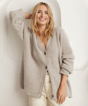 Cozy Oversized Knit Cardigan Sweater for Women - V-Neck Ribbed Design