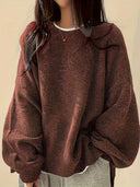 Women's Cozy Lantern Sleeve Knit Sweater - Chic Round Neck Design