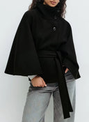 Chic Cape Coat for Women - Funnel Neck & Belted Design