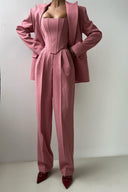 Chic Women's Three-Piece Suit: Blazer, Corset, Wide-Leg Trousers for Stylish Occasions