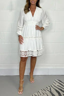 V-Neck Cotton Lace Dress for Stylish Occasions