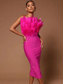 Strapless Feather-Accented Bodycon Dress