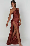 One Shoulder Satin Slit Dress for Chic Style