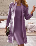 Chic Women's Lace Cardigan Dress Set