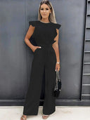 Chic Ruffled Sleeve Overall Dress