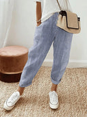 Chic Striped Cotton Trousers for Everyday Wear