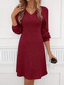 Chic V-Neck Ribbed Dress for Every Occasion