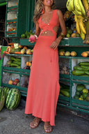 Chic Stretch Dress with Cutout & Slit Design
