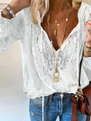 Chic V-Neck Lace Chiffon Top