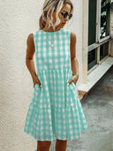 Chic Women's Dress with Pastel Checkered Design