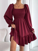 Flared Sleeve Square Neck Women's Swing Dress