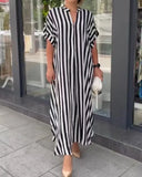 V-Neck Striped Print Top for Women - Night Shine