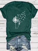 Dandelion Print Round Neck T-Shirt