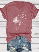 Dandelion Print Round Neck T-Shirt