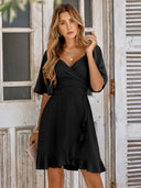 V-Neck Gathered Waist Dress – Chic Style