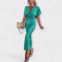 Sable Satin V-Neck Cross Knot Maxi Dress for Events
