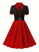 Chic Vintage Polka Dot Dress for Fall Women