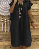 Chic Cotton-Linen Midi Dress for Plus Sizes