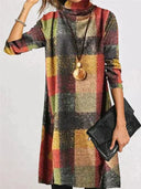Chic Check Pattern Turtleneck Dress for Women