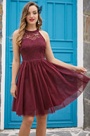 Chic Burgundy Halter Dress for Confirmations