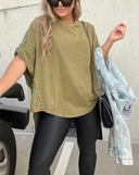 Trendy Oversized Studded Tee