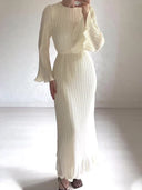 Chic Long Sleeve Pleated Maxi Dress
