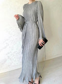 Chic Long Sleeve Pleated Maxi Dress