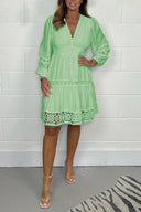 V-Neck Cotton Lace Dress for Stylish Occasions