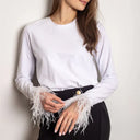 Feather Accented Long Sleeve Top
