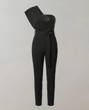 Chic Women's Jumpsuit with Bow Belt & Eye-catching Accents