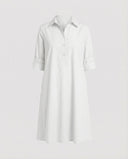 Notched Collar Shirt Dress with Three-Quarter Sleeves