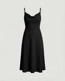 Chic Long Draped Dress with Integrated Bra