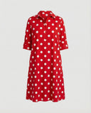 Notched Collar Shirt Dress with Three-Quarter Sleeves