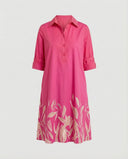 Notched Collar Shirt Dress with Three-Quarter Sleeves