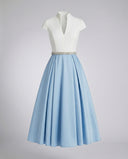 Chic High Neck Midi Dress with Flowing Skirt