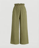 Wide Leg Women's Culotte Pants with Elastic Waist