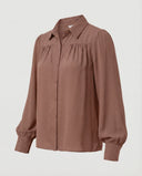 Chic Women's Blouse with Dramatic Sleeves and Ruffle Accents