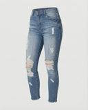 High-Waisted Women's Destroyed Jeans for Trendy Style