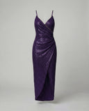 Shimmering High-Slit Wrap Dress for Women