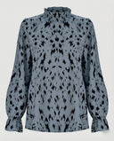 Chic Ruffled Hem Animal Print Blouse