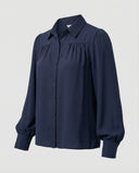 Chic Women's Blouse with Dramatic Sleeves and Ruffle Accents