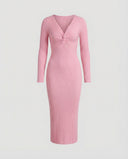 Chic Women's Long-Sleeved Knit Dress with Knot Detail