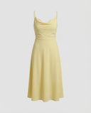Chic Long Draped Dress with Integrated Bra