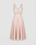 A-Line Midi Dress with Zipper and V-Neck for Cocktail Events
