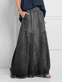 Elastic Waist Long Denim Skirt for Style