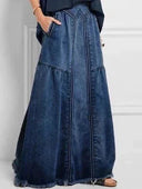 Stylish Long Denim Skirt with Elastic Waist