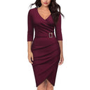 Chic V-Neck Dress with High Waist and Belt for Women