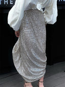 Fashionable Long High-Waisted Skirt with Glitter and Sequins for Women
